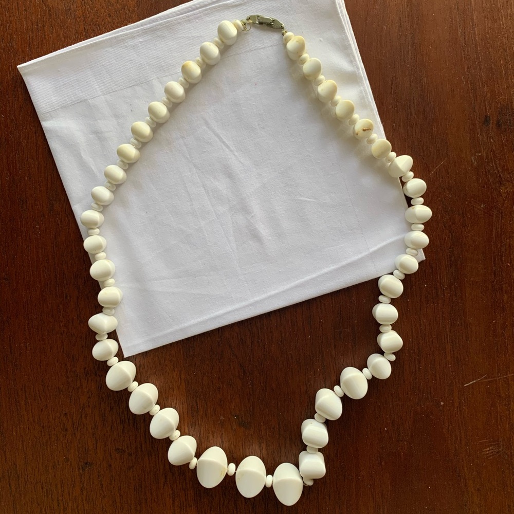 Vintage long white beaded necklace